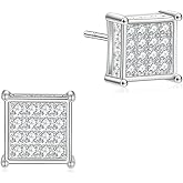 Rnivida 925 Sterling Silver Square Stud Earrings, Iced Out Cz Stud Earring for Men Women, Hypoallergenic