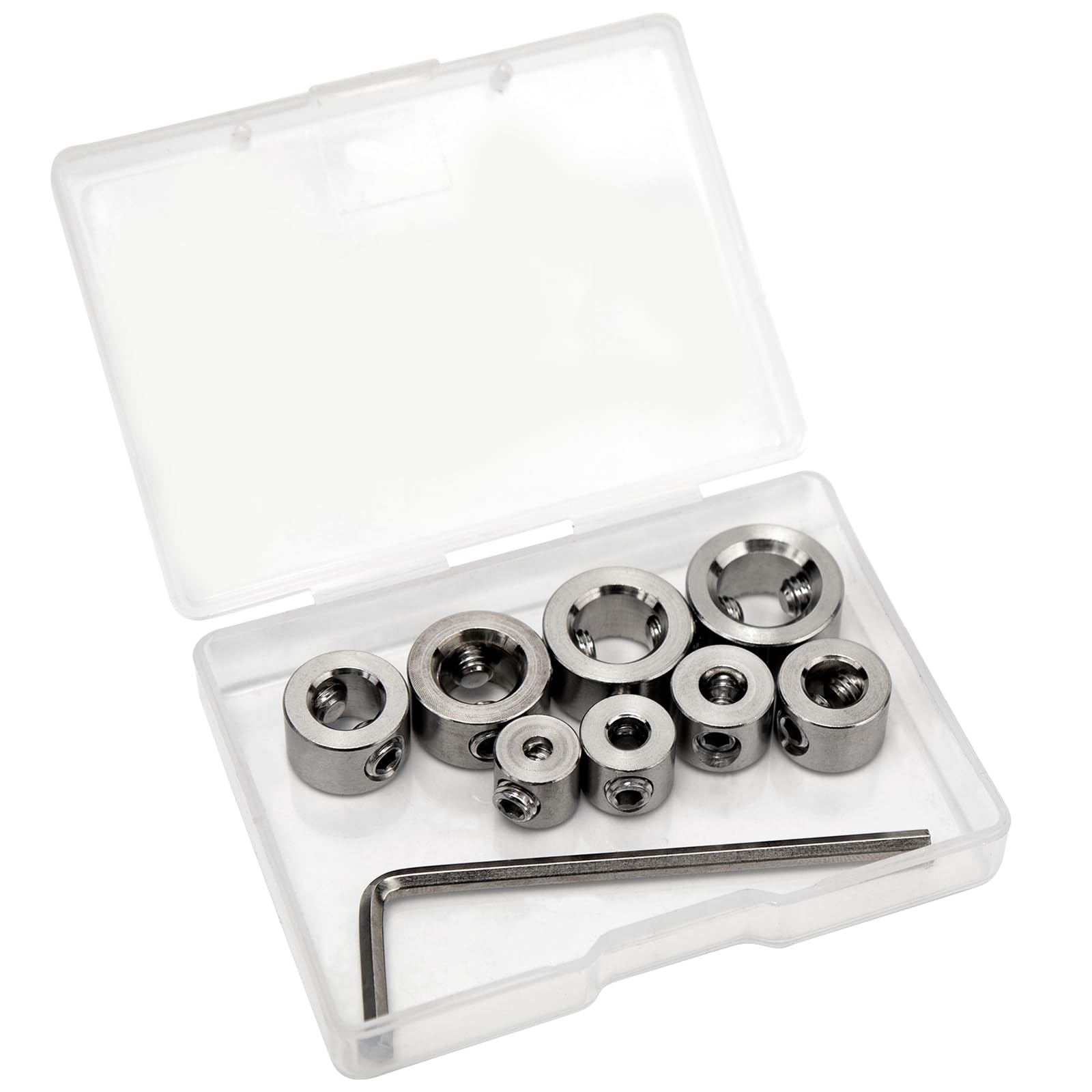 8Pcs Drill Bit Depth Stop Collar Ring 3-10 mm Locator Positioner Stainless Steel Silver Spacing Ring Limit with Hex Wrench for Drill Bits Consistent Drilling for Woodworking