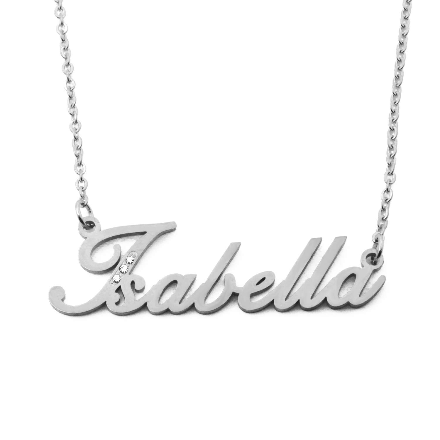 Kigu Name Necklace Isabella - Silver Tone - Custom Name Necklace - Personalised Jewellery for Ladies- Customised Jewellery for Girls- Custom Pendant Isabella
