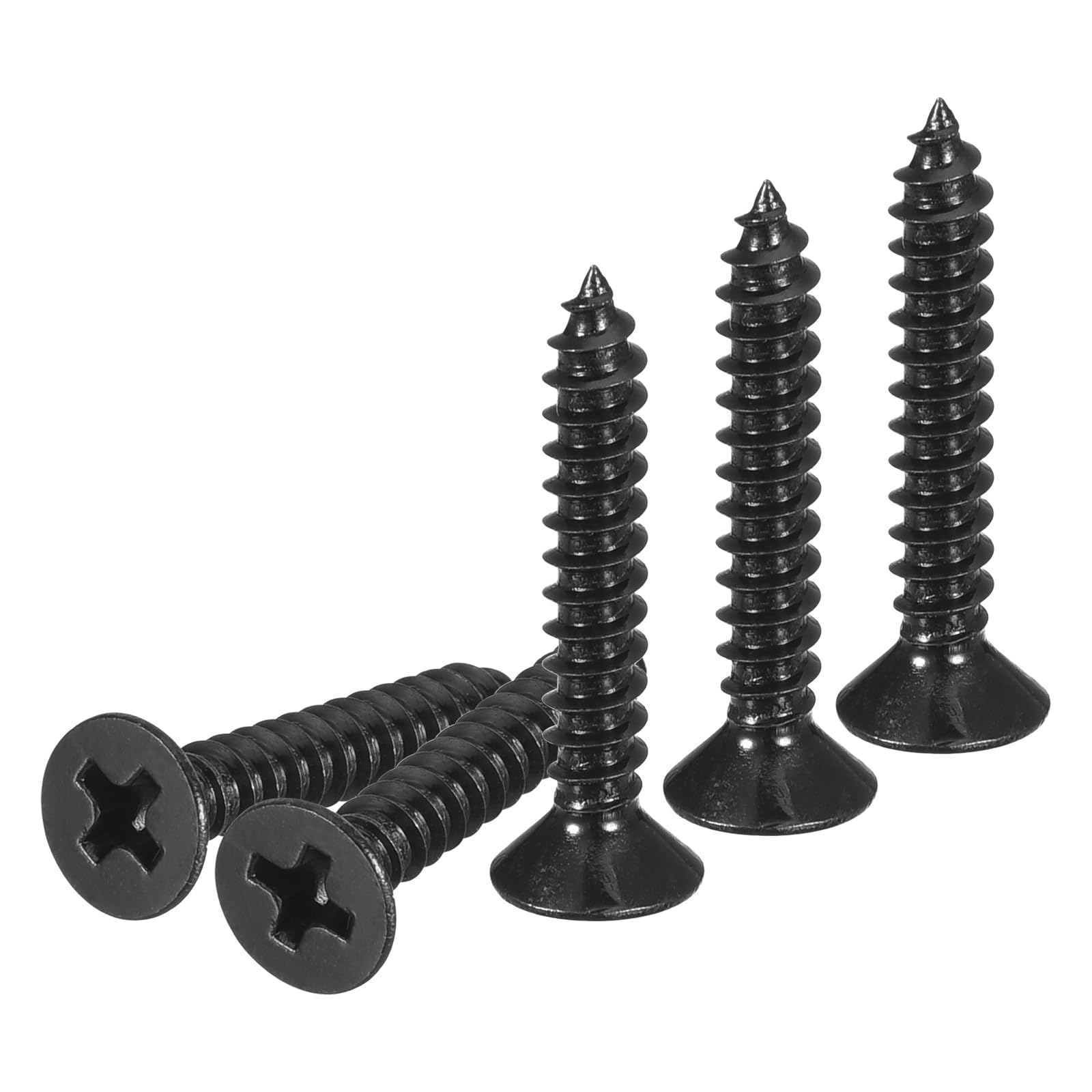 DTGN 100Pcs #6x7/8" Flat Head Wood Screws, 304 Stainless Steel Phillips Self Tapping Screws - Good for Woodworking, Furniture - Black — image 1
