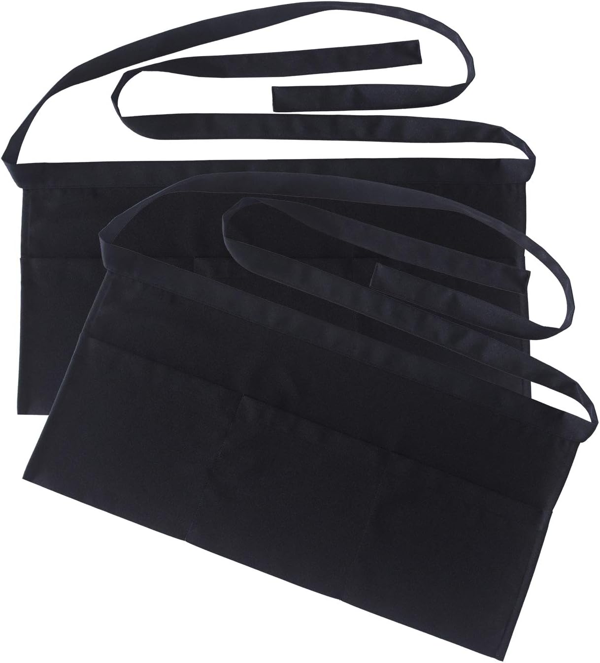 SEW UR LIFE (2 Set Resist Water 3 Big Pockets Waist Server Apron Kitchen Restaurant Bistro Cafe Bar Pub Cake Shop Bakery Unisex Half Aprons for Chef, Baker, Servers, Waitress, Waiter(Black): Home & Kitchen