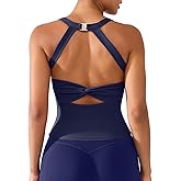 BRXL Women's Soft Halter Top Fitness Yoga Tanks Backless Built in Bra Sleeveless Sports Tank Tops Twist Back Cami