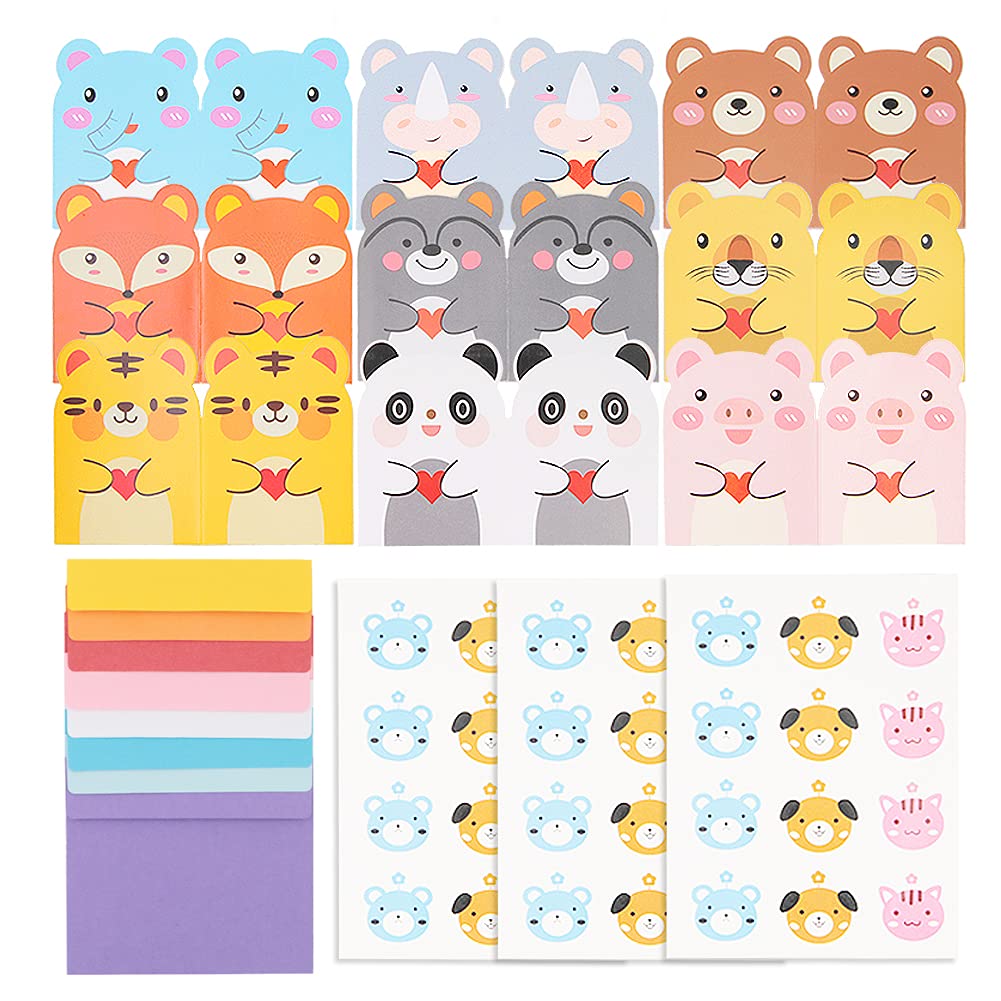 36 PCS Blank Animal Cards And Coloured Envelopes,Birthday Greeting Cards Multipack,Mini Thank You Cards and Envelopes With Stickers