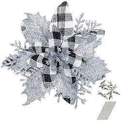 GREENTIME 12 Pcs Glitter Poinsettia 5.5" Artificial
