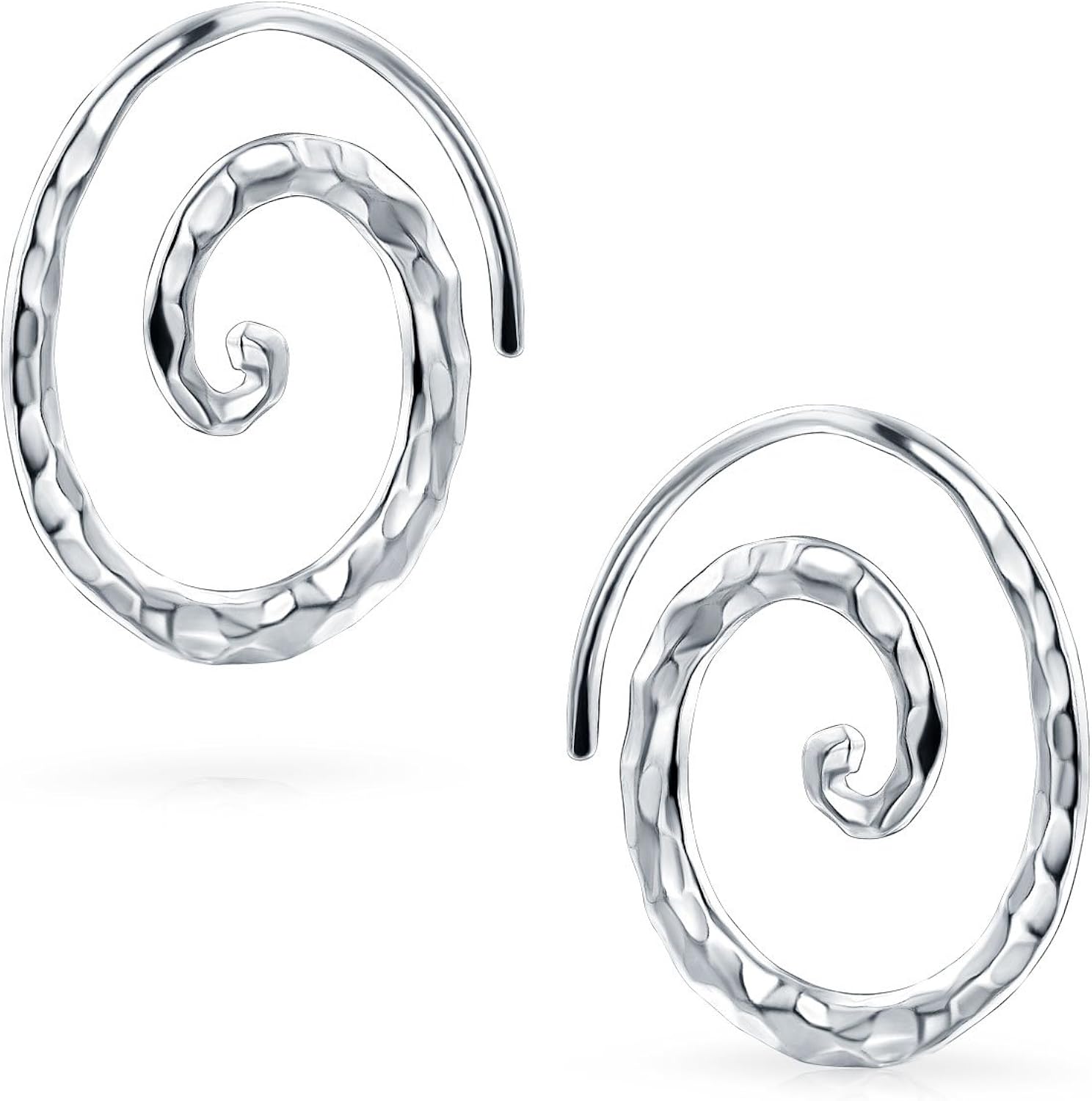 Boho Geometric Tribal Swirl Hammered Wire Spiral Hoop Threader Earrings For Women Teen .925 Sterling Silver - Image 3