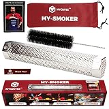 MYCRITEE Hexagonal Pellet Smoker Tube 12" | Premium Stainless Steel Hot and Cold Smoking | 5 Hours of Smoke for All Grills or Smokers | Brush + Canvas Bag + 3 eBooks for Grilling and Smoking Included