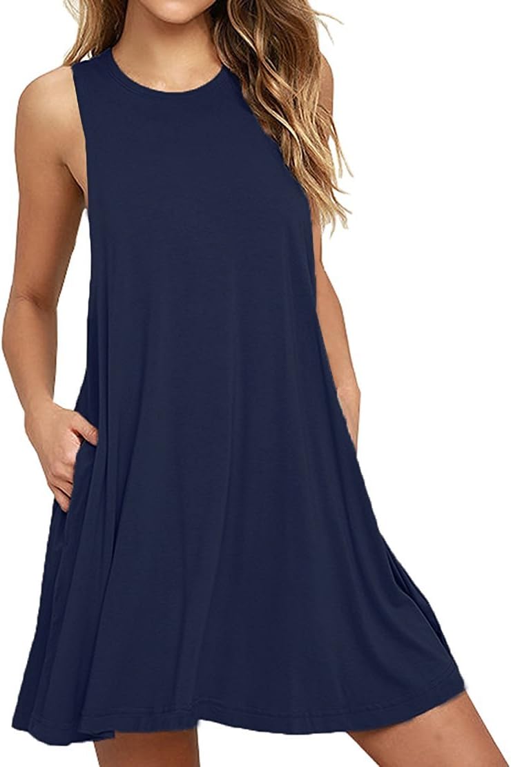 PCEAIIH Women Summer Casual T Shirt Dresses Beach Cover up Plain Tank Dress