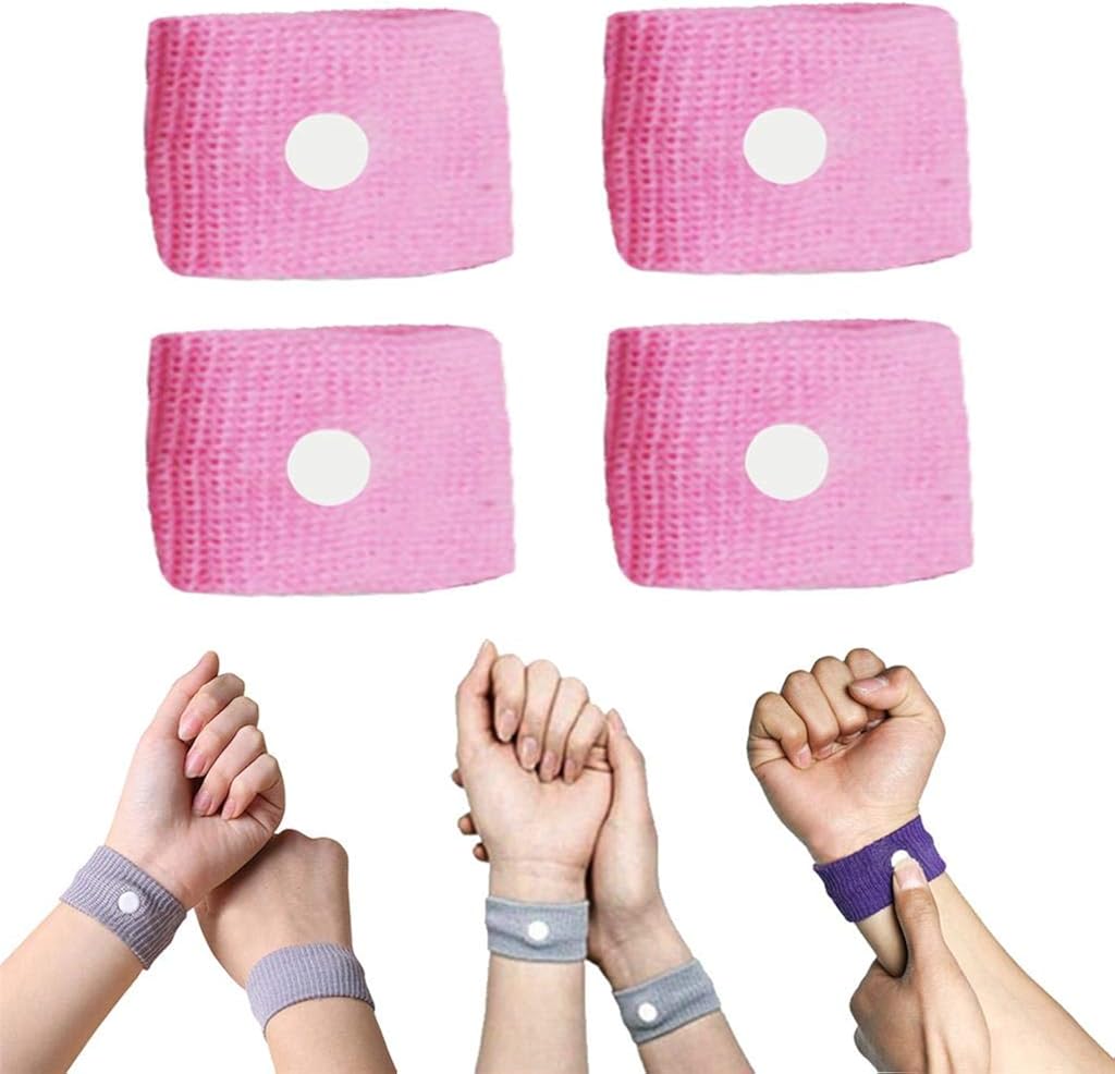 Vanproo Pack of 4 Pink Anti Nausea Wrist Bands Acupressure Wristbands