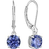 YL Women's Solitaire Dangle Drop Earrings 925 Sterling Silver Round Leverback Earrings Birthstone Jewelry