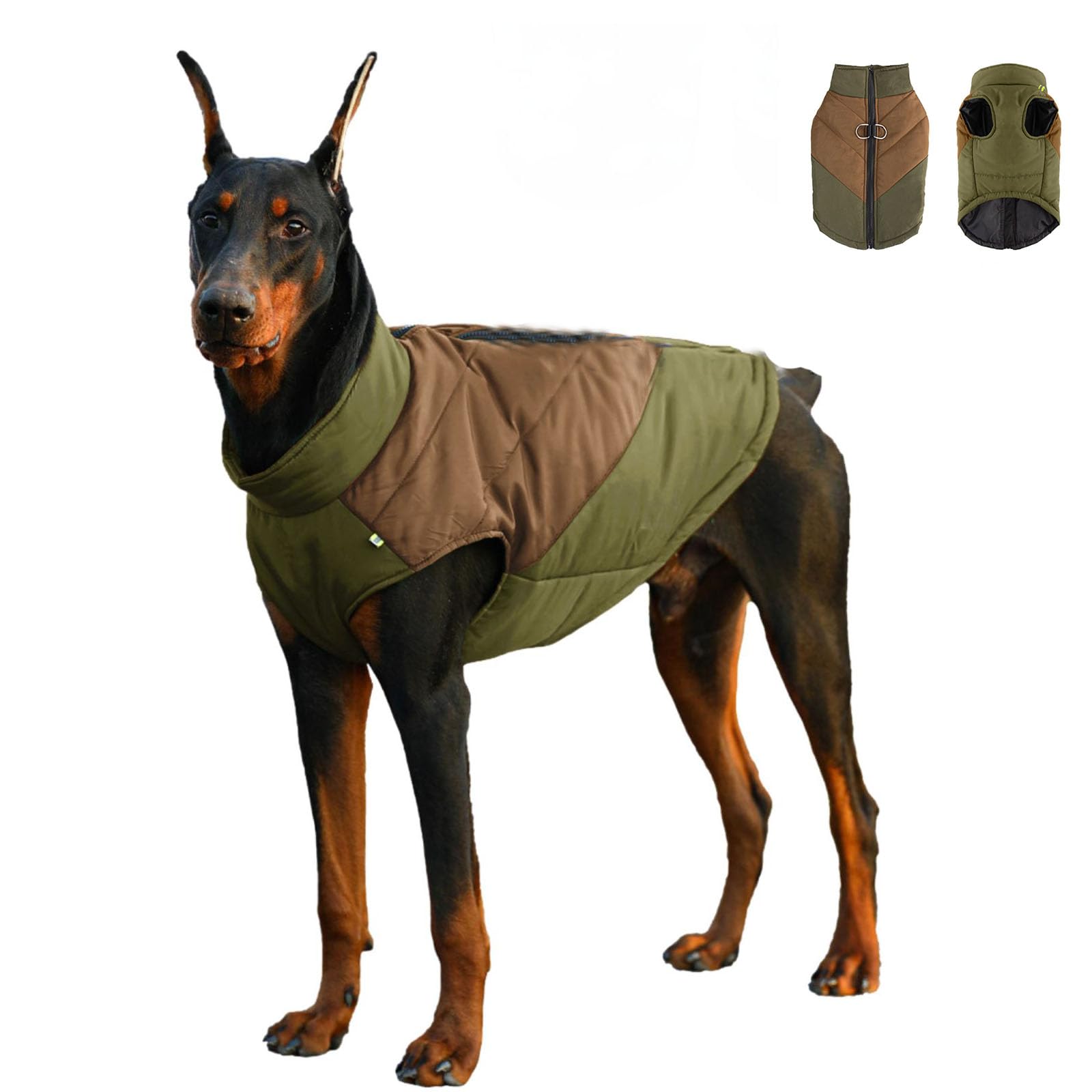 Dog Winter Warm Coat with D-Ring,Slightly Waterproof Pet Color Blocking Jacket Dog Cold Weather Clothing for Small Medium Large Dogs_4XL(Army Green & Khaki)
