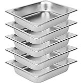 IHDYPPEW 5 Pack 1/2 Size, 2.6 Inch Deep Steam Table Pan, Silver 201 Stainless Steel Chafing Pan, Half Size Hotel Steam Pans for Weddings, Parties, Restaurants, Cafeterias and Hotels