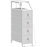 Tohomeor Narrow Dresser Tall Skinny Storage Tower Vertical Slim Chest of Drawers with Charging Station Small Nightstand Side Table for Bedroom, Bathroom, Small Spaces (White, 4 Drawers)