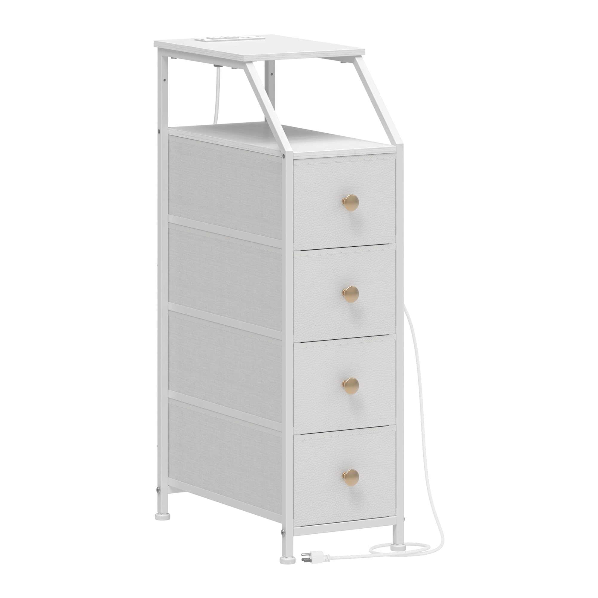 Photo 1 of Tohomeor Narrow Dresser Tall Skinny Storage Tower Vertical Slim Chest of Drawers with Charging Station Small Nightstand Side Table for Bedroom, Bathroom, Small Spaces (White, 4 Drawers)