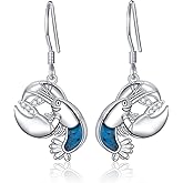 Alphm 925 Sterling Silver Ocean Earrings for Women Handmade Turquoise Chips Sea Animal Dangle Drop Earrings Ocean Theme Jewelry for Daughter Sister