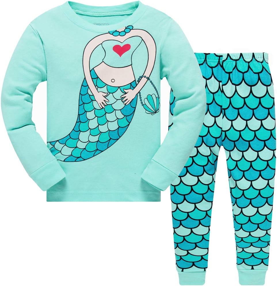 Kids Baby Girls Pyjamas Set Glow in The Dark Unicorn Mermaid Nightwear Sleepwear Christmas Long Sleeve PJS 2 Piece Outfit for Toddler Clothes 2-10 Years