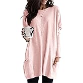 WIWIQS Womens Christmas Casual Print Sweatshirt Long Sleeve Round Neck Pocket T Shirts Blouses Tops