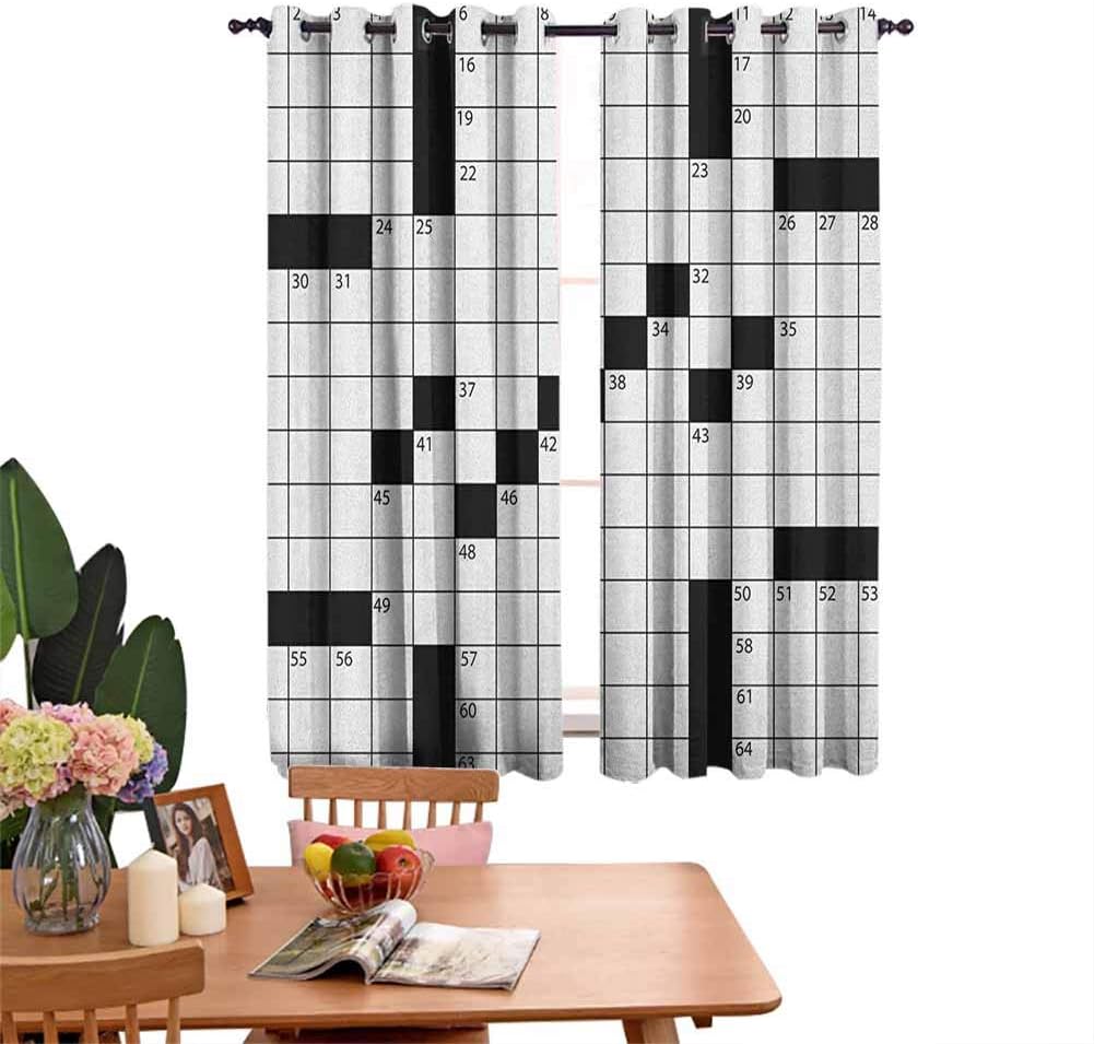 Room Darkening Wide Curtains Blank Newspaper Style Crossword Puzzle with Numbers in Word Grid,Bedroom Living Room Decoration W55 x L72