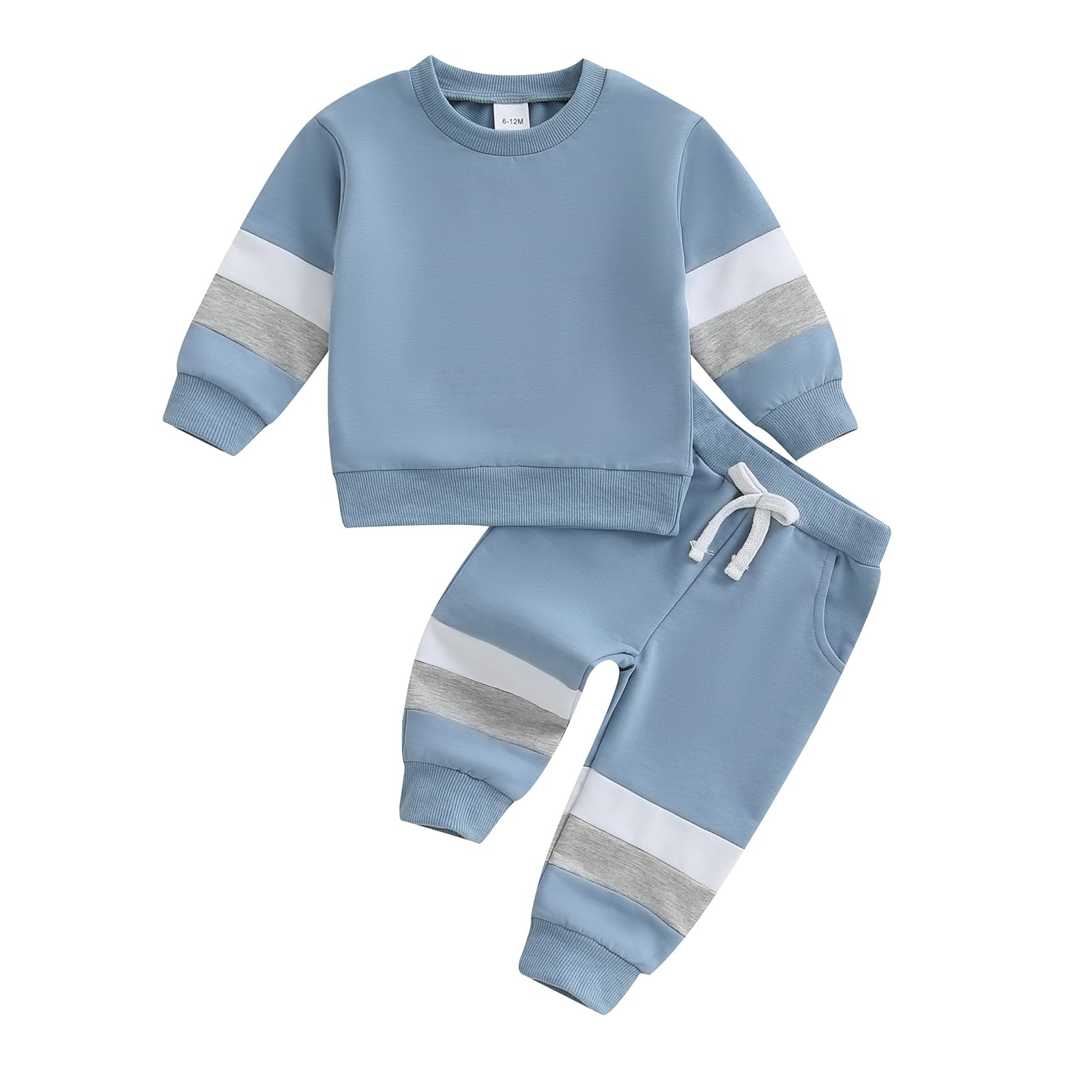 Photo 1 of Baby Boy Clothes Color Block Sweatshirt Pullover Tops Jogger Pants 2PCS Set 12 18 Months Toddler Boy Winter Fall Outfits (Blue, 3-6 Months)