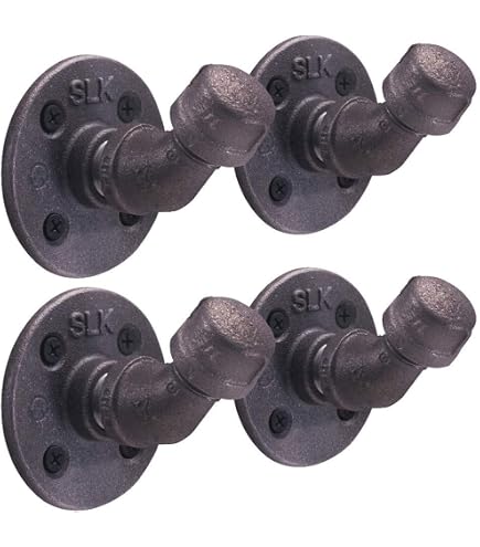 Pynsseu Industrial Pipe Hooks 4 Pack - Matte Black Iron Towel & Coat Hooks, Wall Mounted