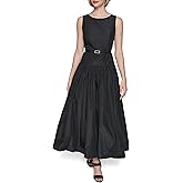 KARL LAGERFELD Womens Sleeveless Taffeta Belted Drop Waist Midi Dress with Pockets