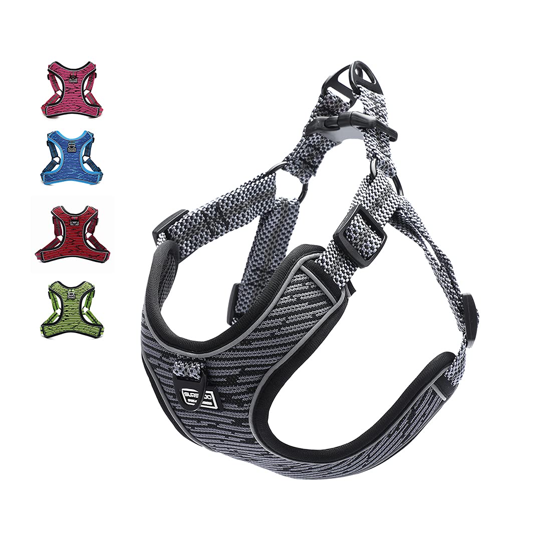 Suredoo Adjustable Dog Harness with Front Clip, No Pull Soft Mesh Padded Reflective Breathable Pet Vest Harness for Small Medium Large Dogs (S, Grey)