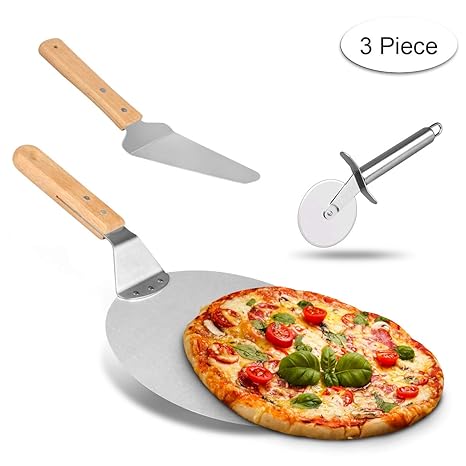 Weeygo Edelstahl-Radschneider mit Holzgriff, zum Backen von Pizza und Kuchen auf Ofen und Grill, 3 Stück, silberfarben
