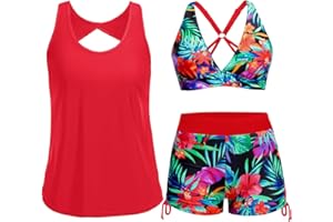 Yonique 3 Piece Tankini Swimsuits for Women Swim Tank Top Bathing Suits with Boy Shorts and Bra Athletic Swimwear