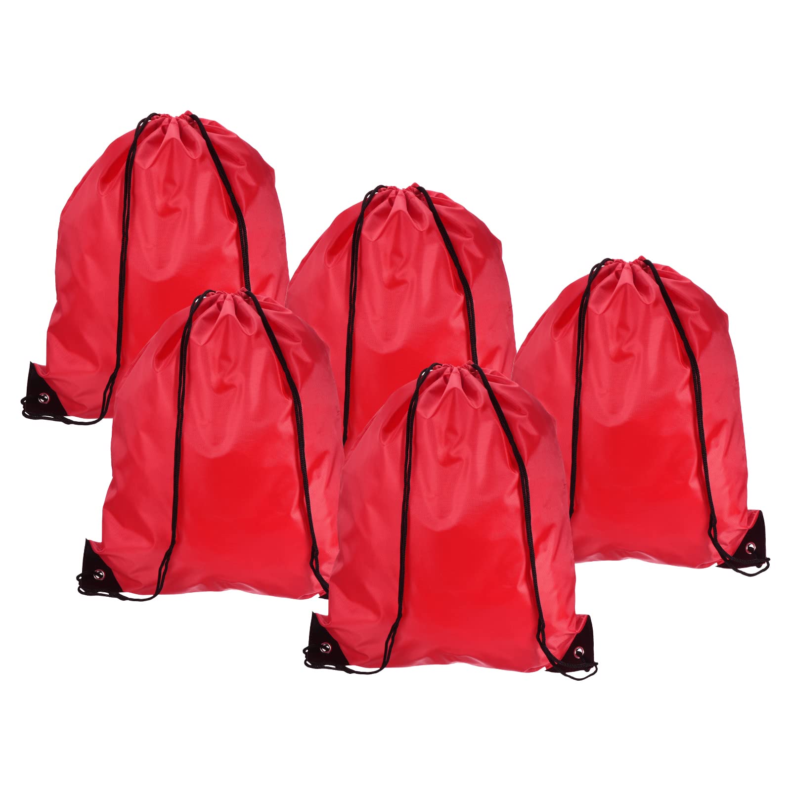 PATIKIL 42x34cm Nylon Drawstring Bag, 5 Pack Storage Bulk Cinch Backpack Sack for Gym Sports Outdoor Traveling, Red