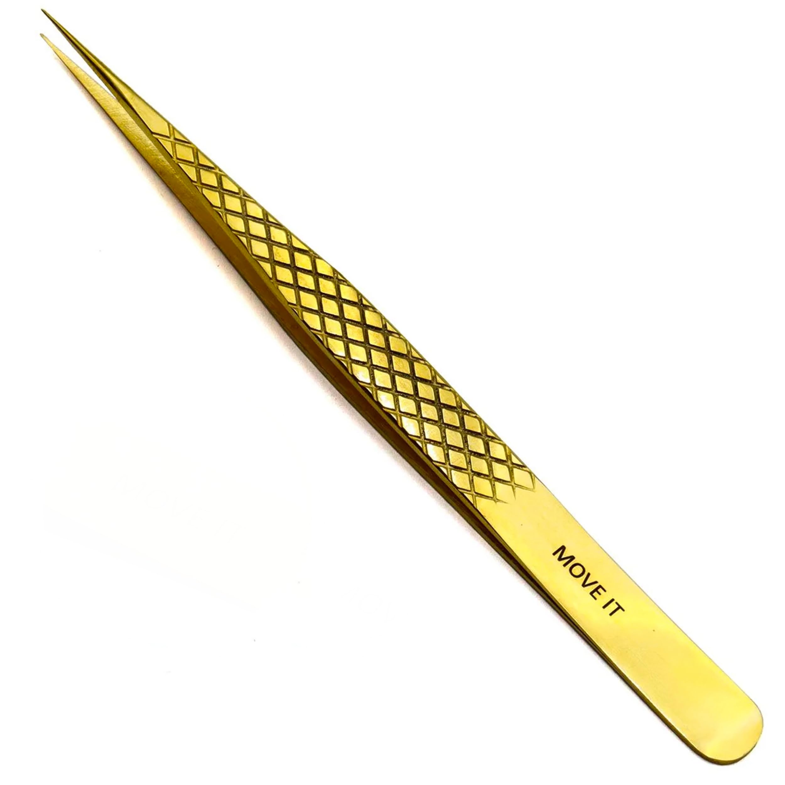 LLBA Lash Tweezer Professional Volume False Lash Application Tool | Multi Shapes & Purposes Tweezers | Non-Slip Grip Tweezers for Volume, Isolation & Classic Lashes (Gold, Move It Classic)