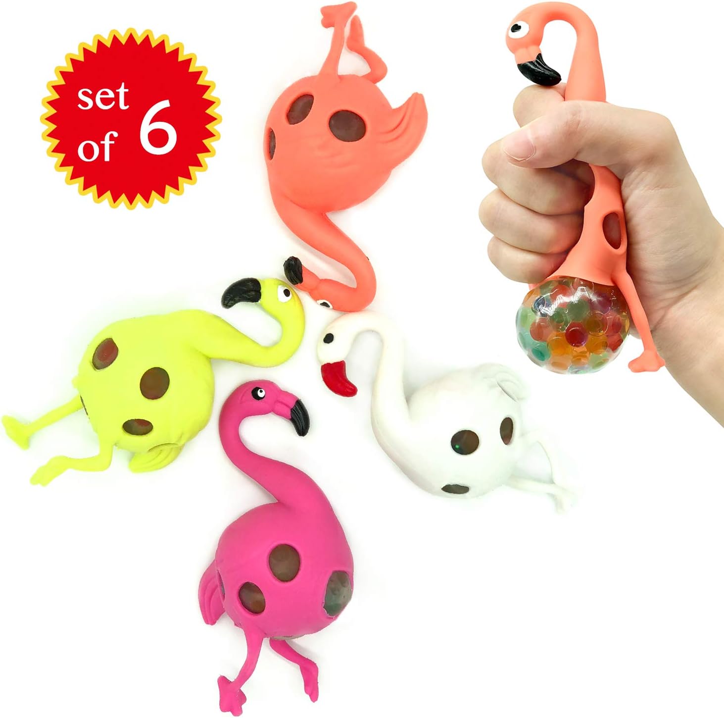 EUYZOU Anti Stress Squishy Multicolored Hand Exercise DNA Ball, Slime Prime Toys for Kids, Animal Stress Ball, ADHD Fidget Toys, The Shape of Flamingos Set of 6