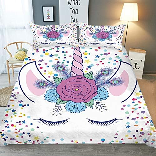 yiranjiafang Unicorn Series 3D Bedding Set Print Duvet Cover Set Lifelike Bed Sheet (1, Full)