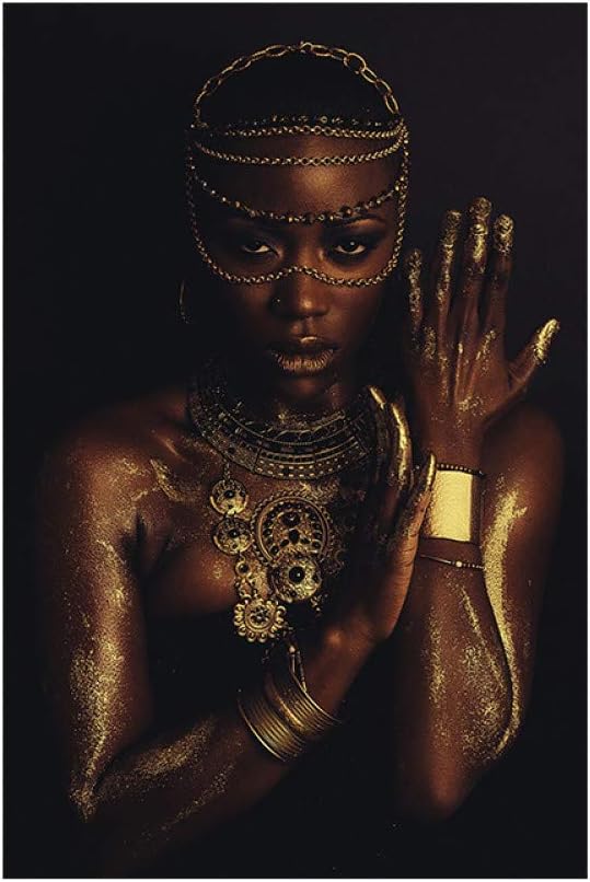 ZYBKOG Leinwandbild Schwarzgold Afrikanerin Mit Halskette Leinwand