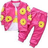 Yao 1-5Years Toddler&Little Girls Flowers Print 3 Piece Sets T Shirt Vest and Pants