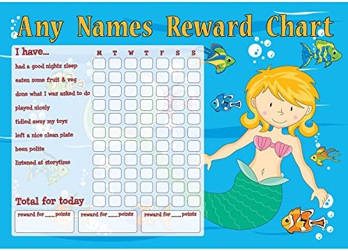 Little Giant Kids Personalised Mermaid Wipe Clean, Self Adhesive A3 Reward Chart