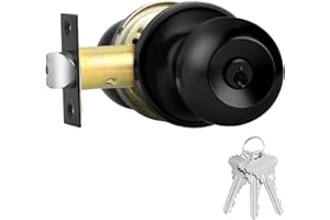 Comfhouse 1 Pack Stainless Steel Ball Entry Door Knob, Keyed Matte Black Entrance Door Knob