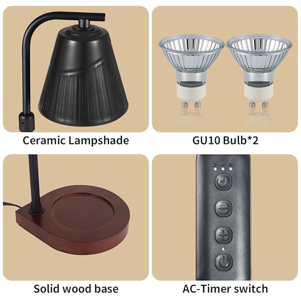 CERAMIC CANDLE WARMER LAMP WITH TIMER DIMMABLE ELECTRIC WAX MELT WARMER FOR JAR SCENTED CANDLES ADJUSTABLE HEIGHT MOTHERS DAY BIRTHDAY GIFTS FOR WOMEN MOM GRANDMA HOME OFFICES DECO LIGHT(BLACK)