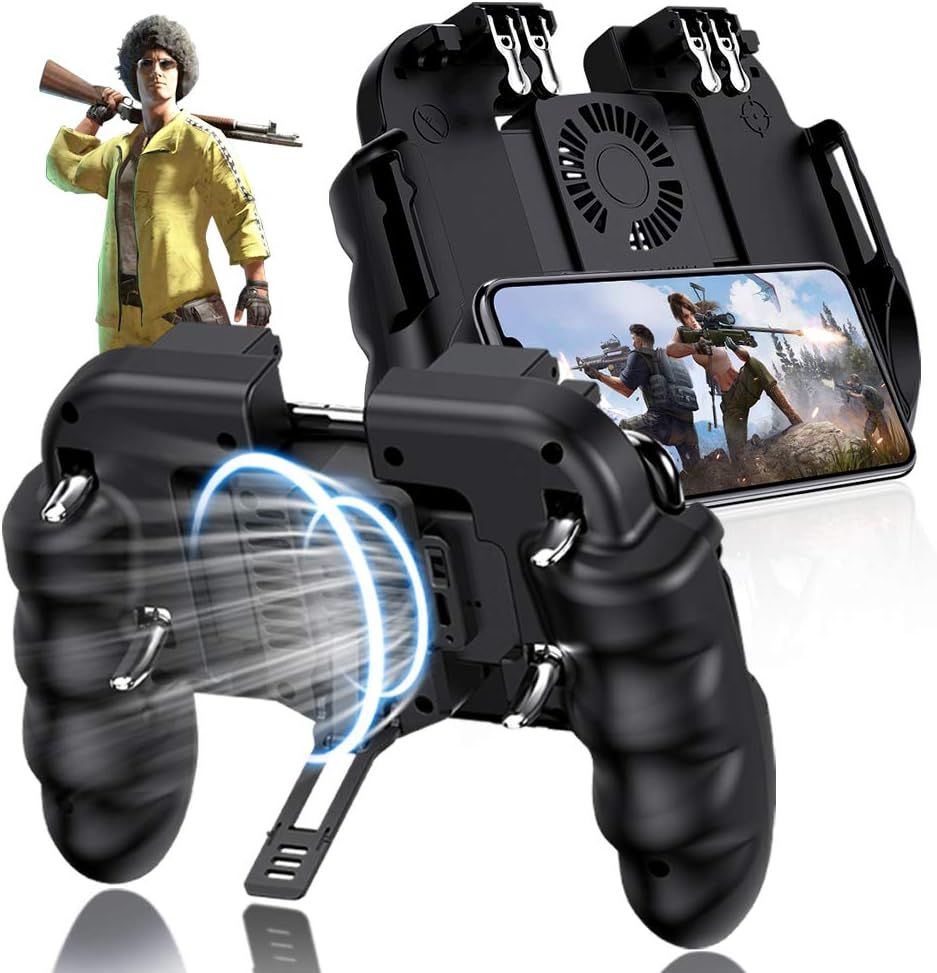 EMISH Mobile Game Controller Gamepad Mobile Gaming Trigger Joystick Metal L1 R1 Button for PUBG/Rules of Survival (Black)