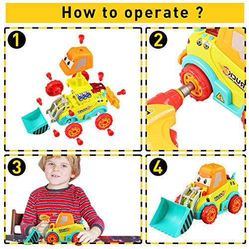 Tencoz Take Apart Toys, Kids Tool Set with Electronic Cordless Drill Car Bulldozer Excavator Toys Gifts for Boys Kids Girls Toddler Christmas Pretend Play - Thumbnail 4