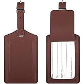 [2 Pack] Luggage Tags, Leather Case Luggage Bag Tags Travel Tags for Travel Bag Suitcase (Brown)