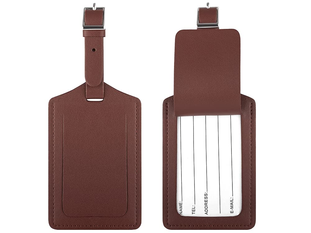 Photo 1 of [2 Pack] Luggage Tags, Leather Case Luggage Bag Tags Travel Tags for Travel Bag Suitcase (Brown)