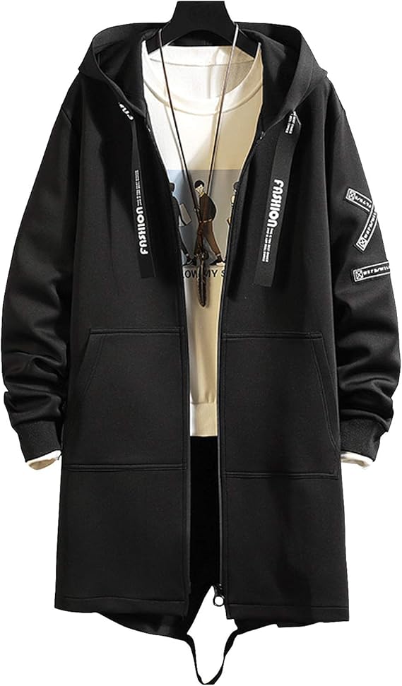 Amazon Veravantベラバント メンズ コート ジャケット 長袖 ジップアップロングパーカー カジュアル ストリート系 フード付き ファッション プリント 秋服 おしゃれ 春 秋冬 コート ジャケット 通販