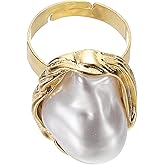 MECCANIXITY Pearl Ring for Women Irregularity Adjustable Faux Pearl Finger Ring Open Vintage Statement Stacking Jewelry