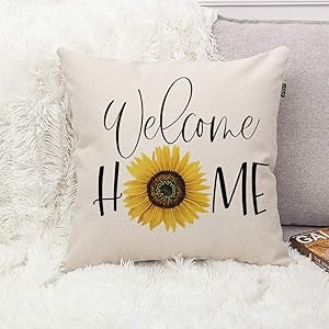 GTEXT Fall Throw Pillow Cover Welcome Home Sunflower Pillow Cover 18x18 Outdoor Pillow Linen Square Pillow Cover for Cushion,Sofa Fall Pillow Cover