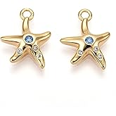 KitBeads 10Pcs Gold Starfish Charms Blue Cubic Zirconia Star Shaped Birthstone Charms for Jewelry Making Bracelets Earrings Necklaces Crafts
