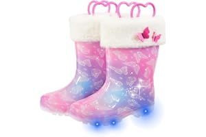 FUNCOO PLUS Kids Winter Rain Boots, Toddler Warm Fleece Snow Boots, Children Waterproof Mud Boots