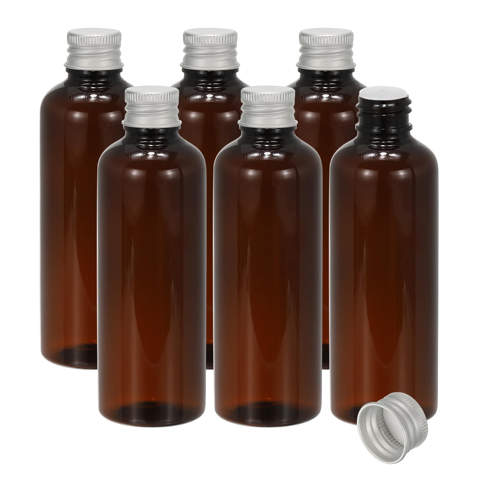 PATIKIL Travel Bottles with Screw Cap, 6 Pcs 3.4Oz(100ml) Leak Proof Refillable Empty Dispenser Container Squeeze Bottle with Aluminum Screw Lid for Shampoo Toiletries Lotion Cream, Brown
