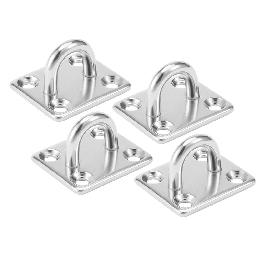 sourcingmap 316 Stainless Steel 5mm Thick Ring Square Sail Shade Pad Eye Plate Boat Rigging 4pcs