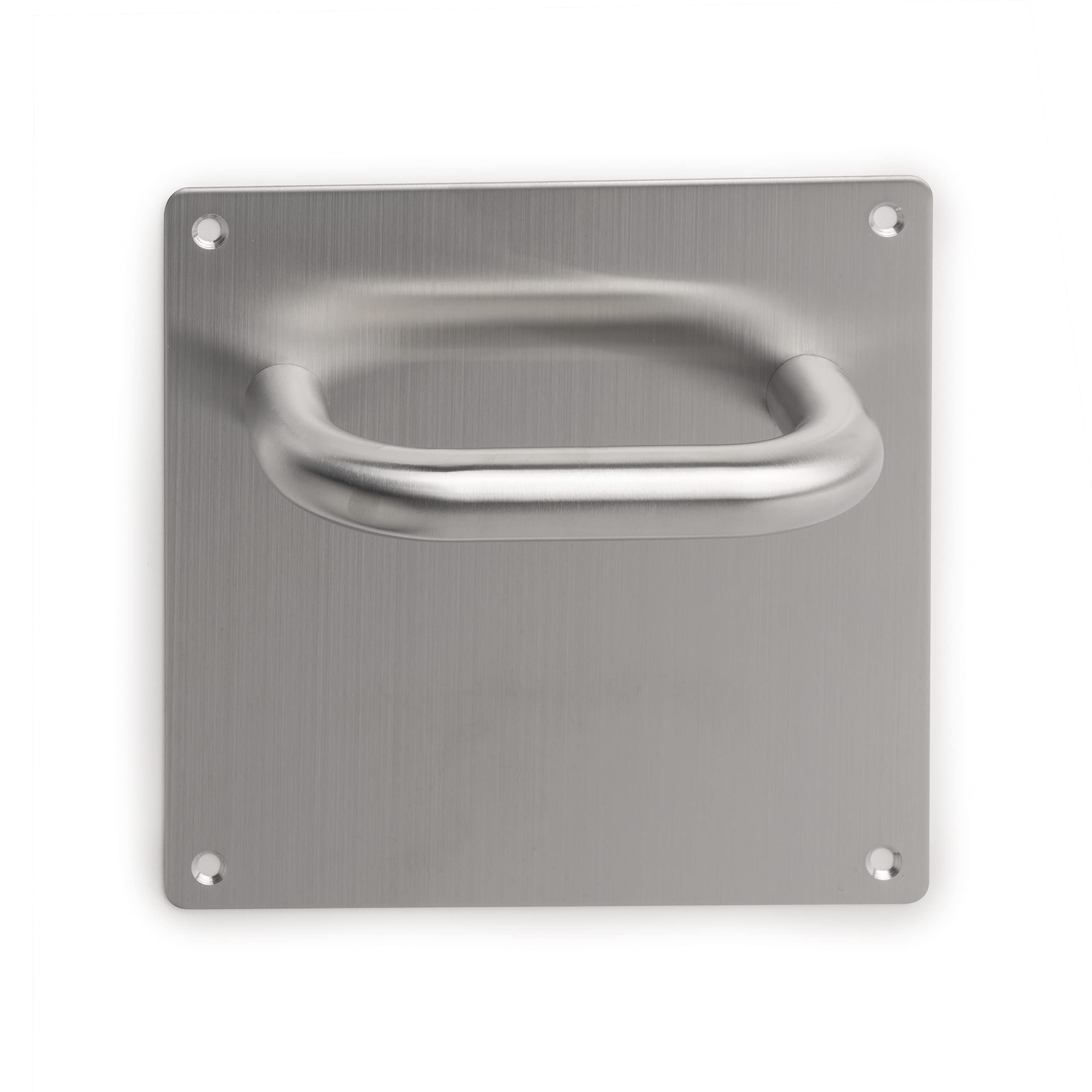 Emuca - Internal Door Handles with 17x17cm (6,7-6,7 inch) Plate, U Shaped, Stainless Steel, Satin Nickel.