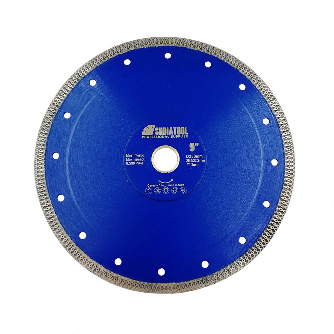 SHDIATOOL 230mm/9 Inch Diamond Cutting Disc - Turbo X Mesh Blade for Tile, Marble, Ceramic, Porcelain - Professional Grade