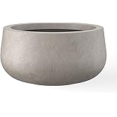 Kante 19.6" Dia Round Concrete Planter, Cement Plant Pots with Drainage Hole and Rubber Plug for Outdoor Indoor Garden Home, Modern Curvaceous Design, Weathered Concrete